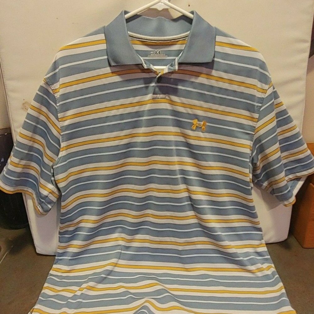 Under Armour Golf Shirt Blue Yellow Stripe Tour-MD